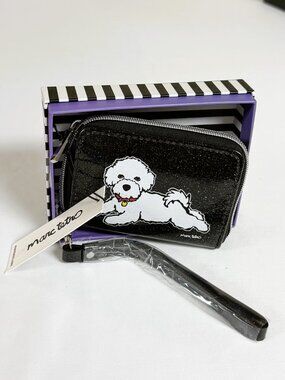 Marc Tetro Bichon Frise Glitter Wristlet Wallet NWT Black Dog Zip Pouch
